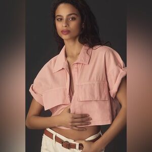 Anthropologie | Pilcro pink cropped short sleeve top size XS